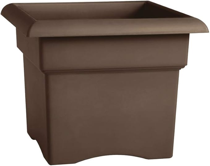 Bloem Veranda Square Deck Box Planter: 18" - Chocolate Brown - Matte Finish, Weatherproof Plastic, Optional Drainage Holes, for Indoor and Outdoor Use, Gardening, 9 Gallon Capacity