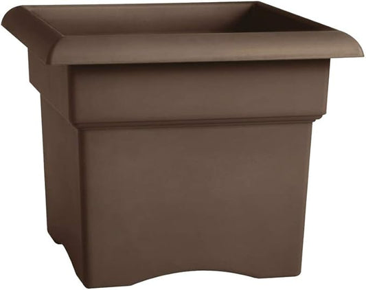 Bloem Veranda Square Deck Box Planter: 18" - Chocolate Brown - Matte Finish, Weatherproof Plastic, Optional Drainage Holes, for Indoor and Outdoor Use, Gardening, 9 Gallon Capacity