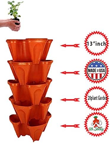 Mr. Stacky 18 inch Large Stackable Planters (Terra-Cotta) Out Door Garden. Vertical Planter. Made USA. Easy to Set up Save a Space. Save a Water.