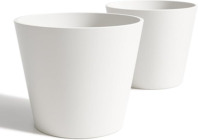 Wide Planters for Outdoor Plants, Extra Large Indoor Flower Pots for Garden, Front Porch, Patio - Round Resin Planter Set of 2 (White, 16 inch - 2 Pack)