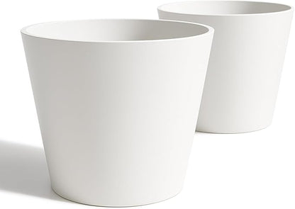 Wide Planters for Outdoor Plants, Extra Large Indoor Flower Pots for Garden, Front Porch, Patio - Round Resin Planter Set of 2 (White, 16 inch - 2 Pack)