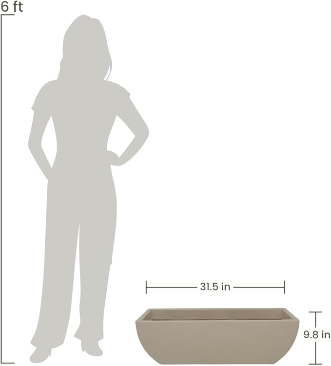 31.5" Wide Planter | Eco-Friendly Large Planter for Indoor or Outdoor Deck/Porch | Durable All-Weather Use Modern Pot for Shrubs, Flowers, Plants - Sand Granite