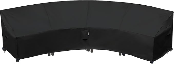 Curved Patio Furniture Cover for Outdoor Sectional Sofa, 190"(128") Reinforced Waterproof 600D Patio Couch Covers, Lawn Outside Garden Furniture Winter Protector-Midnight Black