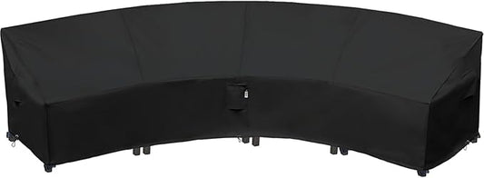 Curved Patio Furniture Cover for Outdoor Sectional Sofa, 190"(128") Reinforced Waterproof 600D Patio Couch Covers, Lawn Outside Garden Furniture Winter Protector-Midnight Black