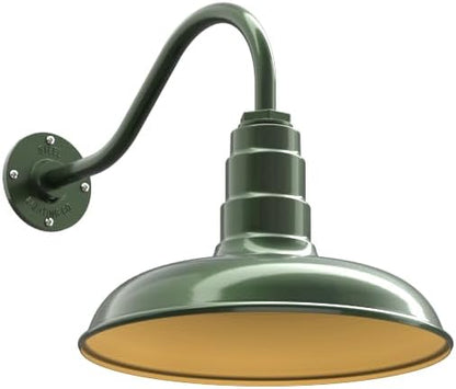 Steel Lighting Co. Topanga Barn Light | Outdoor Wall Mounted | 14 inch Dome | 16" Gooseneck | Farmhouse Garage Light Made in America | Hunter Green Exterior/Brass Interior