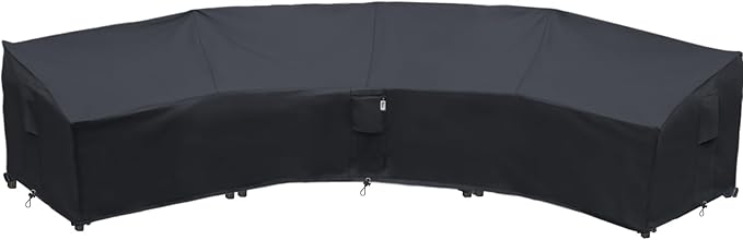 Upgraded Curved Patio Furniture Covers, Waterproof Outdoor Sectional Cover, 600D PU Outdoor Furniture Sofa Covers 190"(128") Half Moon Oudoor Couch Cover, Lawn Outside Protector- Midnight Black