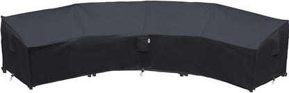 Upgraded Curved Patio Furniture Covers, Waterproof Outdoor Sectional Cover, 600D PU Outdoor Furniture Sofa Covers 190"(128") Half Moon Oudoor Couch Cover, Lawn Outside Protector- Midnight Black