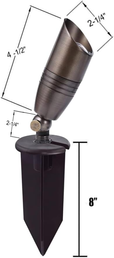 Cheopha Low Voltage Landscape Light Outdoor Spotlight 12V Brass Solid LED Kits with ABS Ground Spike and MR16 LED Bulb 5W 2700K Included for Yard Pathway Outdoor Landscape Lighting