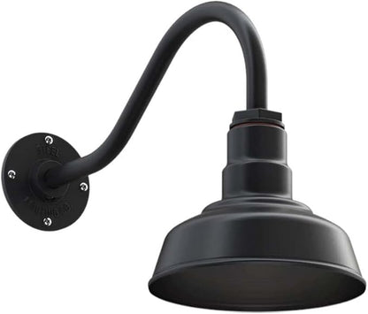 Steel Lighting Co. | Dusk to Dawn | Hawthorne Barn Light | Outdoor Wall Mounted | 8 in Dome | 16 inch Gooseneck| Small Farmhouse Light Made in America | Matte Black Exterior/Matte Black Interior