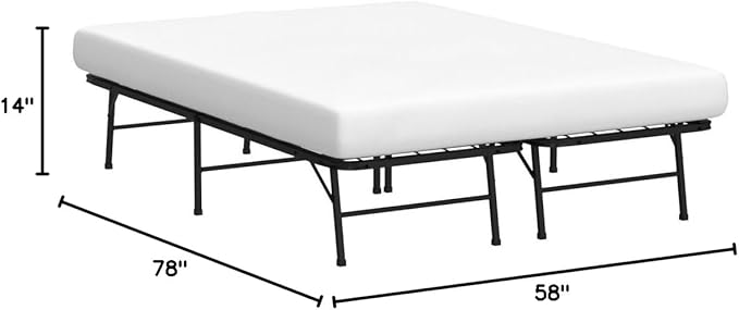 Linenspa Folding Metal Platform Bed Frame - No Box Spring Needed - Underbed Storage - Simple Toolless Assembly - Mattress Foundation - 14" High - Traditional Design - Sturdy Steel - Queen Size