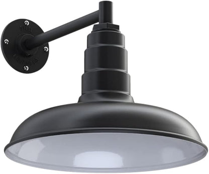 Steel Lighting Co. Topanga Barn Light | Outdoor Wall Mounted | Farmhouse Garage Light Made in America | 14 inch Dome | 11 inch Straight Arm | Matte Black Exterior/White Interior