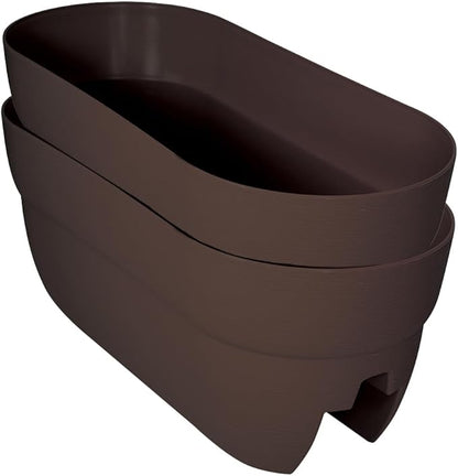 Emsco Group Bloomers Railing Planter with Drainage Holes - 24" Weatherproof Resin Planter - Earth Brown