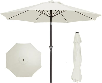 PatioKingdom 9FT Patio Outdoor Umbrella-UPF 50+ Sun Shade with Wind Vent, Push-Button Tilt & Smooth Crank Lift, Rust-Resistant Fiberglass Frame for Garden, Backyard,Yard (Creamy-white, 9FT)