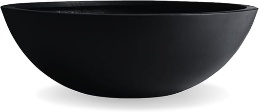 7.7" H x 22" D Round Bowl Fiberstone Planter for Succulent and Lotus with Drainage Hole, Smooth Finishes, Weather Resistant, Included 2 Extra Coco Mats (Black, 19.9" Pot Opening)
