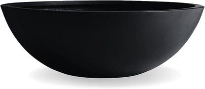 6.9"H x 19.7"D Round Bowl Fiberstone Planter for Succulent and Lotus with Drainage Hole, Smooth Finishes, Weather Resistant for Indoor, Included 2 Extra Coco Mats (Black, 17.9" Pot Opening)