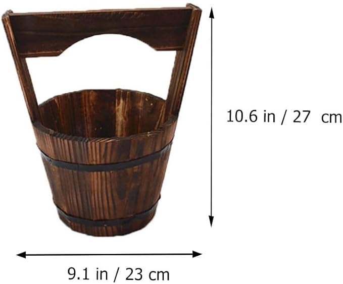 Rustic Wooden Wall Hanging Planter, Decorative Wishing Well Style Half-Barrel Plant Pot for Indoor Outdoor Garden, Vertical Flower Bucket for Fence, Patio & Porch Decor