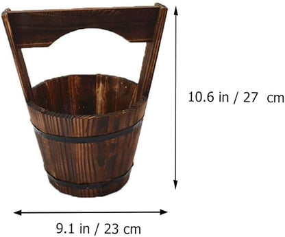 Rustic Wooden Wall Hanging Planter, Decorative Wishing Well Style Half-Barrel Plant Pot for Indoor Outdoor Garden, Vertical Flower Bucket for Fence, Patio & Porch Decor