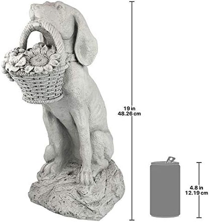 Design Toscano Man's Best Friend Dog with Basket Outdoor Garden Statue, 8 Inches Wide, 12 Inches Deep, 19 Inches High, Handcast Polyresin, Antique Stone Finish