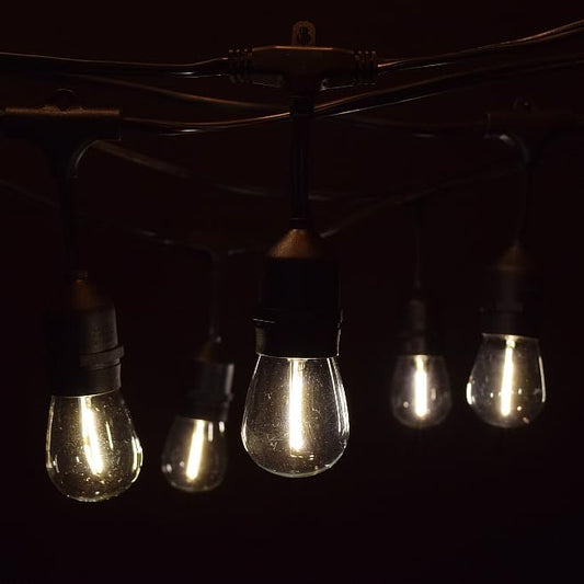 Hometown Evolution, Inc. 100 Foot E26 LED Outdoor Commercial String Lights with 50 Suspended Sockets and S14 LED Filament 1 Watt Bulbs