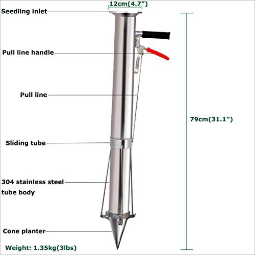 Seedling Transplanting Bulb Planter Tool Long Handle, Vegetable Young Plant Manual Plant Transplanter, Single Handle Stainless Steel Planting Garden Tools for Garden, Greenhouse