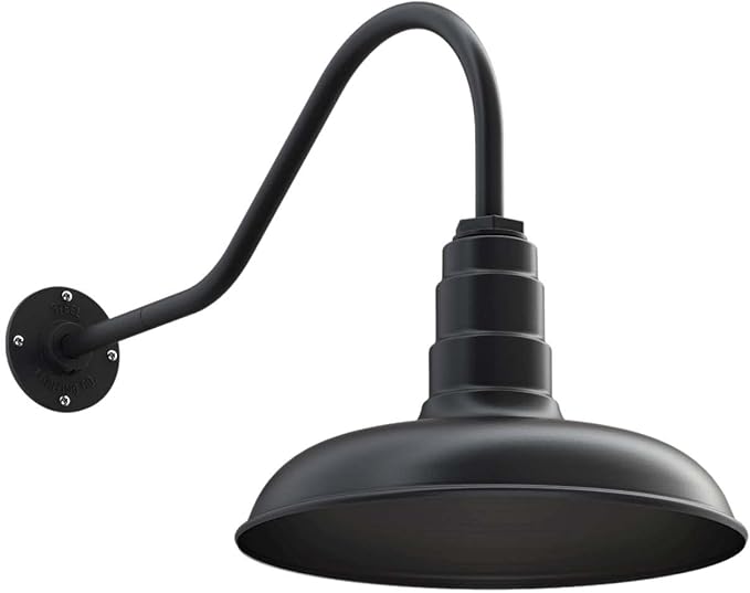 Steel Lighting Co. Topanga Barn Light | Outdoor Wall Mounted | Farmhouse Garage Light Made in America | 14 inch Dome | 23 inch Gooseneck | Matte Black Exterior/Matte Black Interior