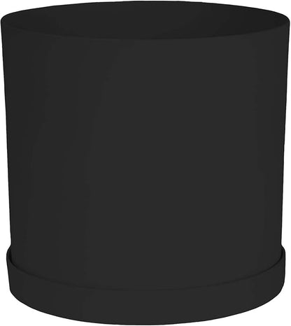 Bloem Mathers Round Planter with Saucer Tray: 12" - Black - Modern Design, Durable Plastic Pot, Removable Saucer, for Indoor & Outdoor Use, Gardening, 5.8 Gallon Capacity