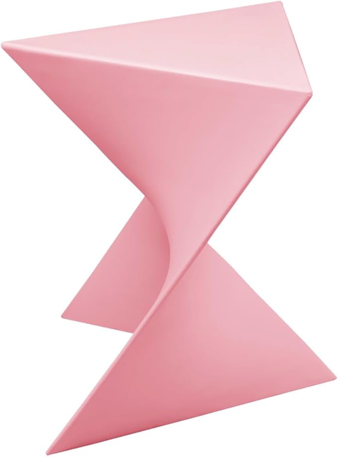 LeisureMod 15.75" Stackable Weather-Resistant Plastic Triangular Side Table - Accent End Table for Indoor & Outdoor Use (Pink, Set of 2)