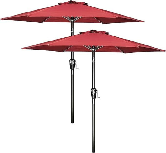Simple Deluxe 2 Pack 9ft Patio Umbrella Outdoor Table Market Umbrella, 8 Sturdy Ribs for Garden, Deck, Backyard, Pool, Red