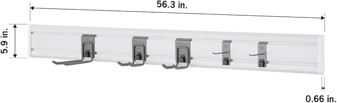 TRINITY 7-Piece Wall Mounted Storage Track System, Garage & Tool Organization Set with 2 PVC 28" Panels and 5 Hooks, Up To 150 Lbs Per Panel, White
