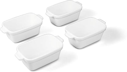 Souper Cubes Ceramic Baking Dishes - 5" x 3" Individual Baking Dishes for Oven with Silicone Lids, Oven, Microwave and Air Fryer Safe, Perfect for Reheating Single Serve Meals, Set of 4 - White