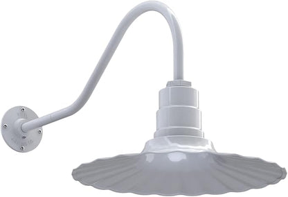 Steel Lighting Co. Highland Park Barn Light | Outdoor Wall Mounted | 16 inch Radial Wave | 23 inch Gooseneck | Vintage Style Made in America | White Exterior/White Interior