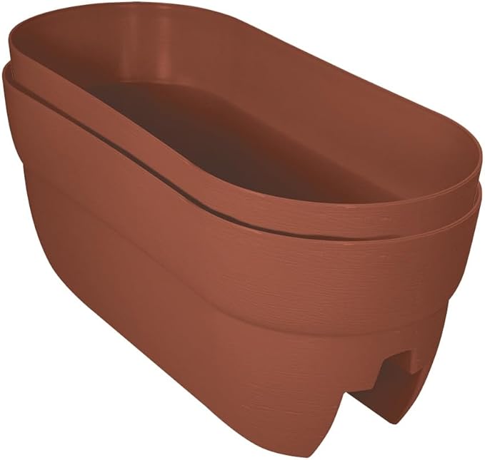 Emsco Group Bloomers Railing Planter with Drainage Holes - 24" Weatherproof Resin Planter - Terra Cotta