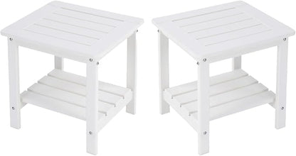 Kibaso-Adirondack Outdoor Side Table, 2-Tier HDPE Outdoor End Table, Weather Resistant Easy Maintenance, Small Patio Side Table for Patio, Pool, Porch, Garden, Lawn, and Living Room (2, White)