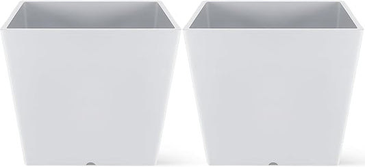 Set of 2 10 Inch Large Taper Planters Outdoor Indoor Tall Resin Flower Pots with Drainage Holes Modern for Front Porch Patio Backyard Plants