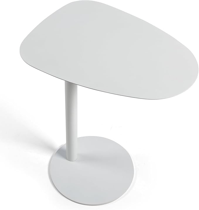C Shaped End Table,Tray Metal Sofa Side Table, Accent Coffee Table, Waterproof and Anti-Rust Outdoor&Indoor Snack(Model A Adjustable, White)