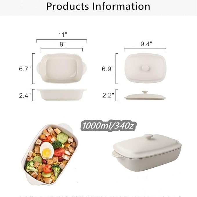 Ceramic Casserole Dish with Lid,33oz Covered Rectangular Baking Dish with Lid,Deep Casserole Cookware Bakeware,Oven Safe and Dishwash Safe