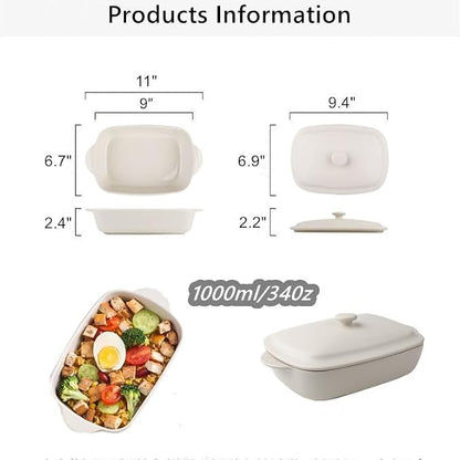 Ceramic Casserole Dish with Lid,33oz Covered Rectangular Baking Dish with Lid for 1-2 Person,Deep Casserole Cookware Bakeware,Oven Safe and Dishwash Safe