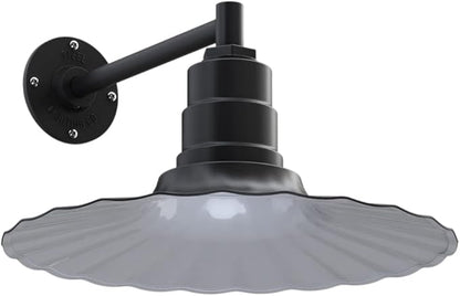 Steel Lighting Co. Highland Park Barn Light | Outdoor Wall Mounted | 16 inch Radial Wave | 11 inch Straight Arm | Vintage Style Made in America | Matte Black Exterior/White Interior