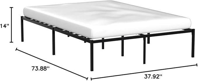 Linenspa Heavy Duty Metal Platform Bed Frame - No Box Spring Needed - Underbed Storage - Simple Toolless Assembly - 14” High - Sturdy - Steel Slats - Sleek Modern Design - Twin Size
