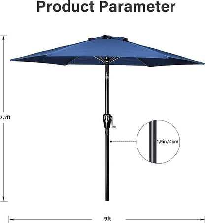 Simple Deluxe 2 Pack 9FT Outdoor Patio Umbrella Table Market Umbrella with Push Button Tilt and Crank, 8 Sturdy Ribs, UV Protection Waterproof for Garden, Lawn, Deck, Backyard, Pool, Blue