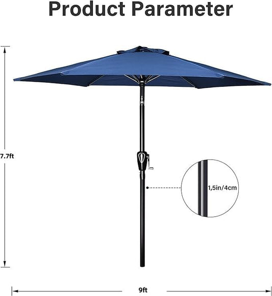 Simple Deluxe 2 Pack 9FT Outdoor Patio Umbrella Table Market Umbrella with Push Button Tilt and Crank, 8 Sturdy Ribs, UV Protection Waterproof for Garden, Lawn, Deck, Backyard, Pool, Blue