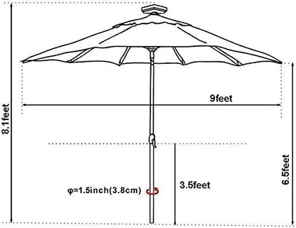 EliteShade USA 10-Year-Non-Fading Solar 9ft Market Umbrella with 80 LED Lights Patio Umbrellas Outdoor Table Umbrella with Ventilation, Burgundy