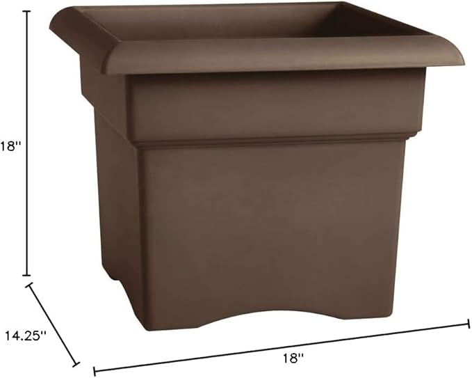 Bloem Veranda Square Deck Box Planter: 18" - Chocolate Brown - Matte Finish, Weatherproof Plastic, Optional Drainage Holes, for Indoor and Outdoor Use, Gardening, 9 Gallon Capacity