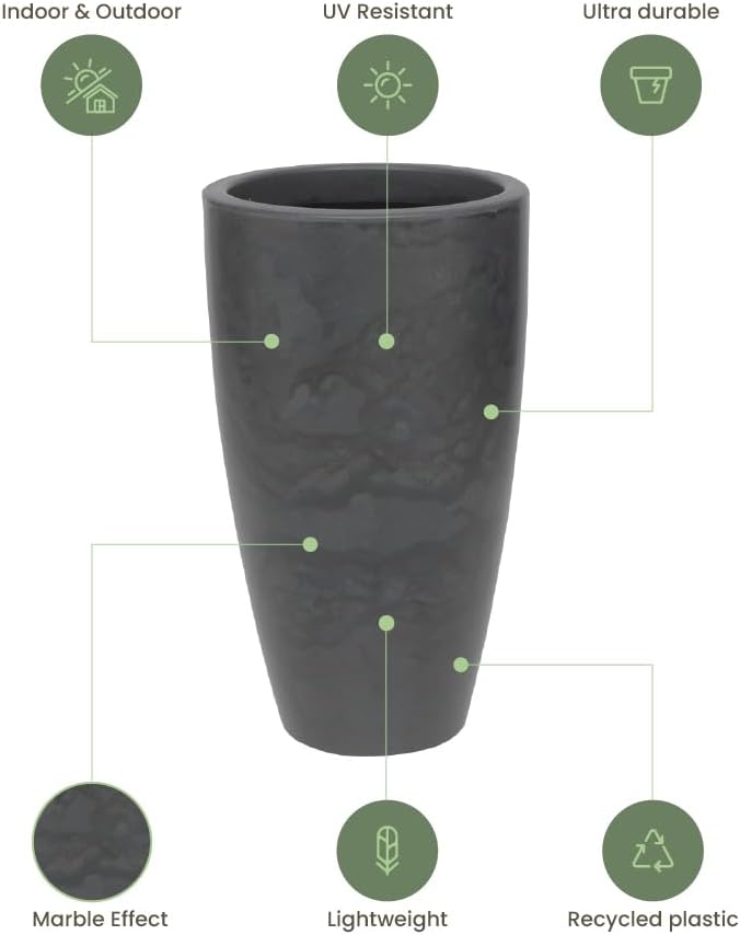 20.9" Tall Planter | Eco-Friendly, Durable, Lightweight | Indoor/Outdoor Use, All-Weather, Contemporary Design by Brazilian Artisans - Black