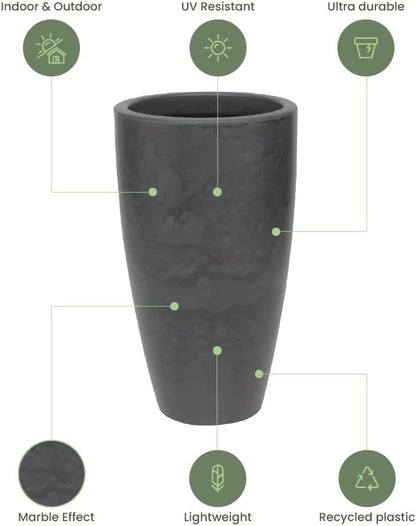 20.9" Tall Planter | Eco-Friendly, Durable, Lightweight | Indoor/Outdoor Use, All-Weather, Contemporary Design by Brazilian Artisans - Black