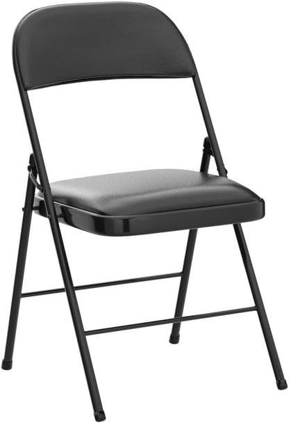 Nazhura 4 Pack Folding Chairs with Padded Vinyl Cushion Chairs with Comfortable Cushion and Durable Steel Frame for Home and Office, for Indoor and Outdoor Events (Black, Vinyl)