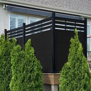 6×6Ft Outdoor Privacy Fence Panel, Decorative Garden Fence Panels, Windproof Wood Plastic Composite Fence for Outside, Yard Backyard and Swimming Pool （Black, 1 Post）