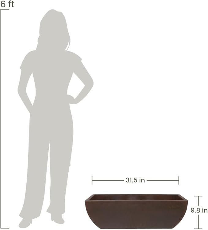 31.5" Wide Planter | Eco-Friendly Large Planter for Indoor or Outdoor Deck/Porch | Durable All-Weather Use Modern Pot for Shrubs, Flowers, Plants - Brown