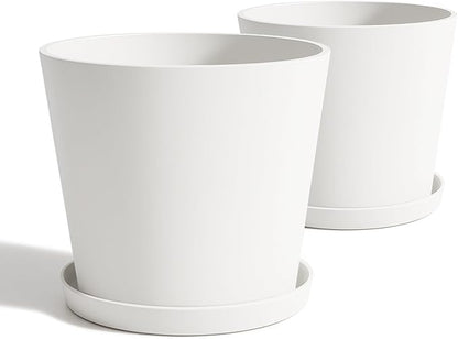 Wide Planters for Outdoor Plants, Extra Large Indoor Flower Pots for Garden, Front Porch, Patio - Round Resin Planter Set of 2 (White, 20 inch - 2 Pack with Saucers)