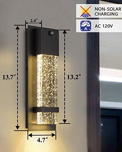 Dusk to Dawn Outdoor Wall Light Fixture, HWH Exterior Wall Sconce Porch Light 2 Pack, Outside Wall Lights in Black Finish with Crystal Bubble Glass, 5HW9-B-P-2PK BK